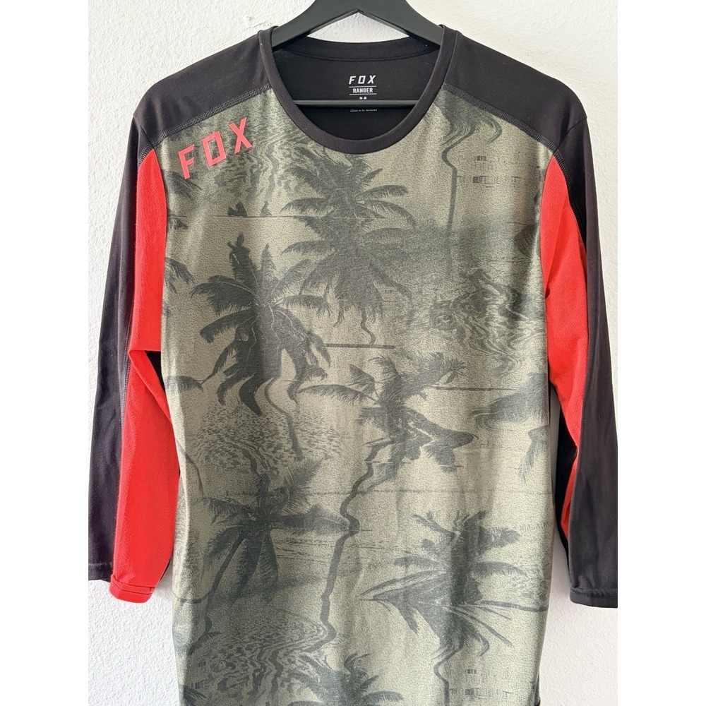 Fox Racing Ranger Long Sleeve Mountain Bike Jersey Mens Medium Green Palm Tree